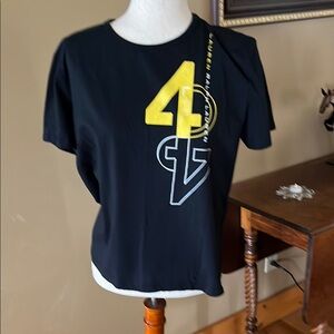 Lauren Ralph Lauren Black and Gold Graphic Crop Tee